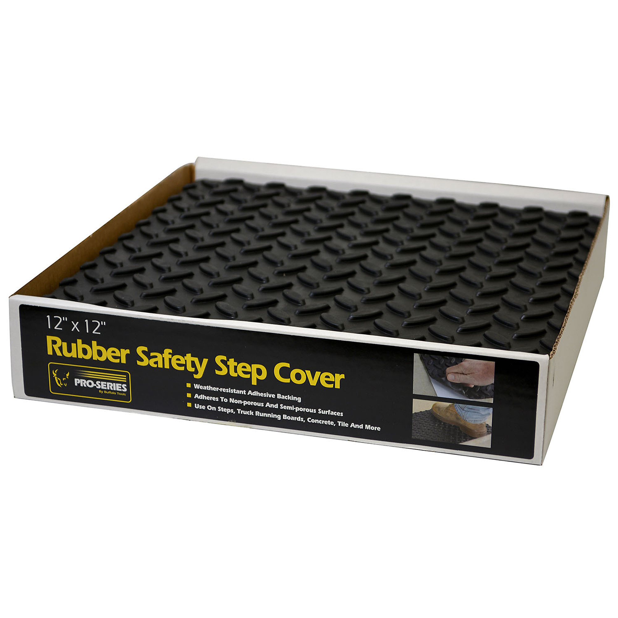 Buffalo Tools Pro-Series Adhesive Rubber Step Cover — 12in. x 12in., Non-Slip, Weather-Resistant, Model# RSSTEP12BOX